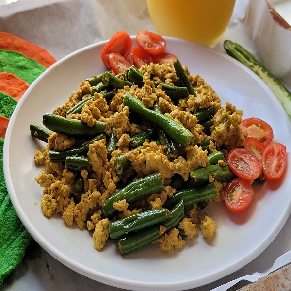 Mexican Vegan Green Beans and Tofu Scramble